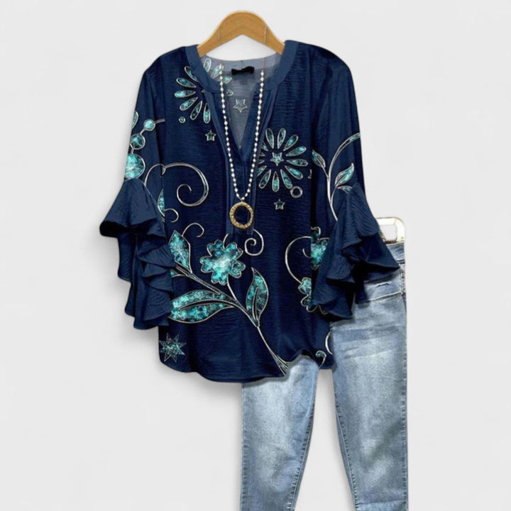 Lina | Elegant Floral Blouse With Ruffled Sleeves